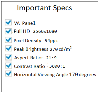Important specifications about this monitor