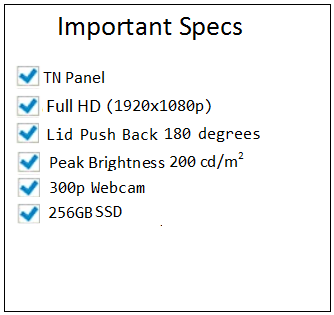 Lenovo IdeaPad 3 important specs form