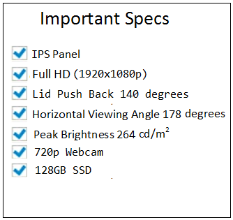 HP 14” Laptop (14-DQ1033C) important specs form